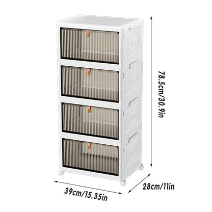 4 Tier Plastic Storage Cabinet with Wheels Large Capacity Foldable Storage Bins V528-CLEAR-SHOEBOX-WHITE-4-578993