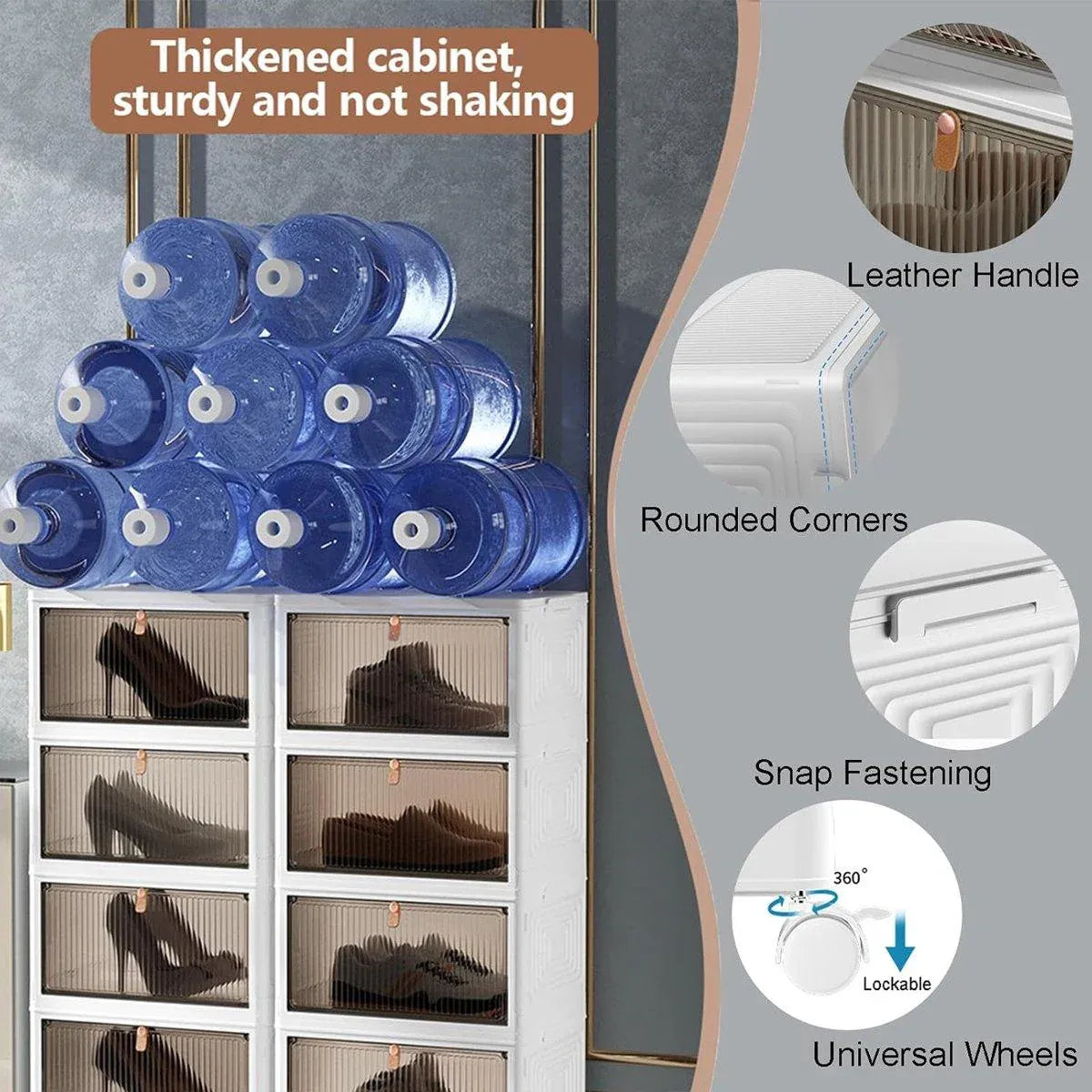 4 Tier Plastic Storage Cabinet with Wheels Large Capacity Foldable Storage Bins V528-CLEAR-SHOEBOX-WHITE-4-578993