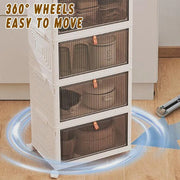 4 Tier Plastic Storage Cabinet with Wheels Large Capacity Foldable Storage Bins V528-CLEAR-SHOEBOX-WHITE-4-578993