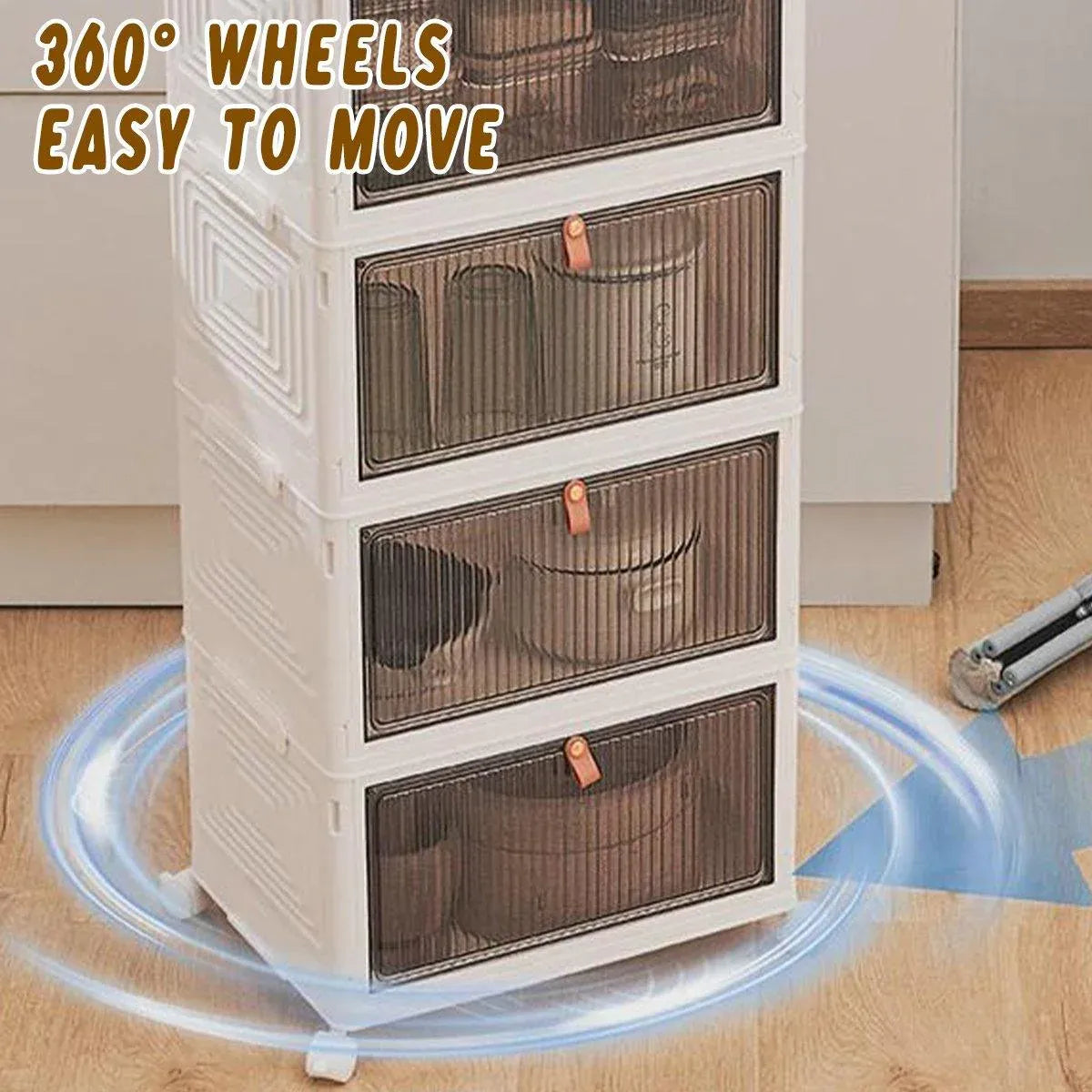 4 Tier Plastic Storage Cabinet with Wheels Large Capacity Foldable Storage Bins V528-CLEAR-SHOEBOX-WHITE-4-578993