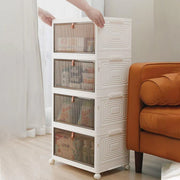 4 Tier Plastic Storage Cabinet with Wheels Large Capacity Foldable Storage Bins V528-CLEAR-SHOEBOX-WHITE-4-578993