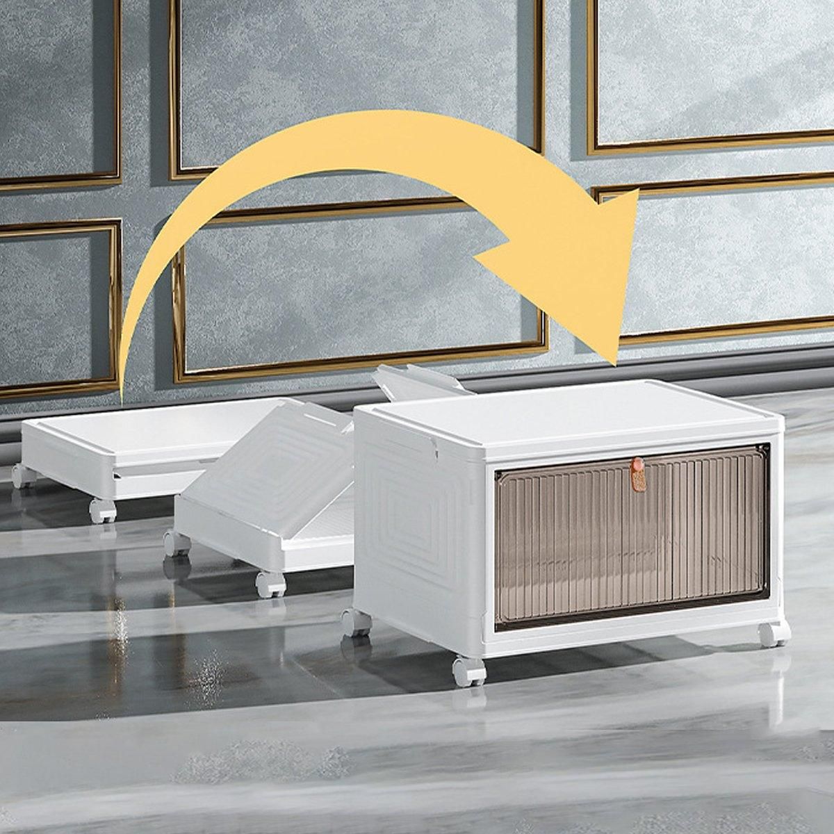 4 Tier Plastic Storage Cabinet with Wheels Large Capacity Foldable Storage Bins V528-CLEAR-SHOEBOX-WHITE-4-578993