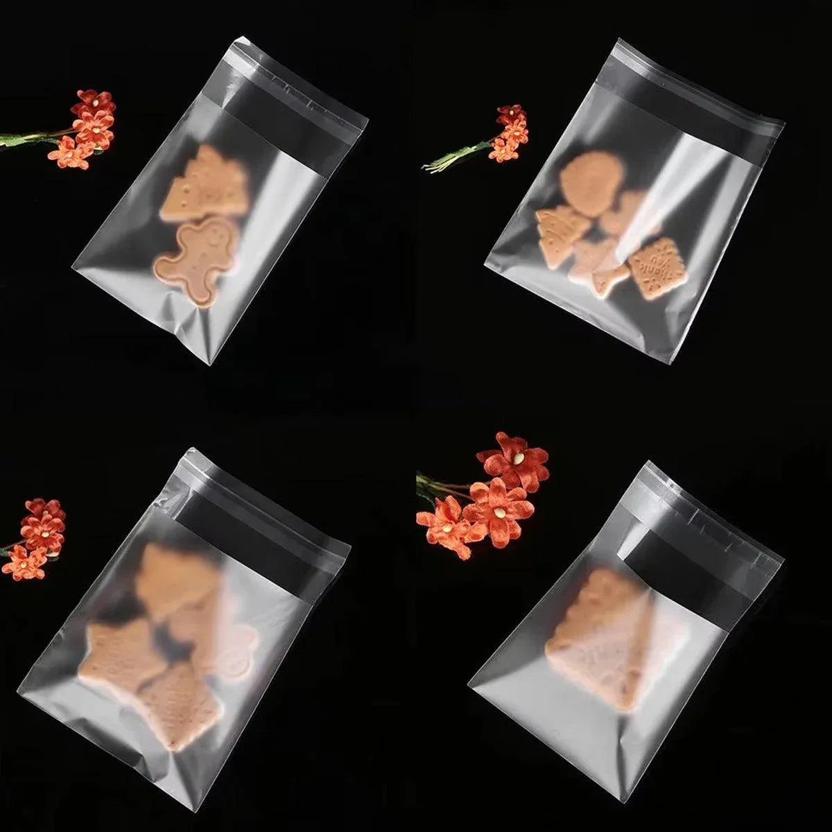 100X Translucent Plastic Candy Packaging Bags Self Adhesive Cookie Biscuit Bags - 8*10 V528-CLEAR8-SIZE-8-1081812