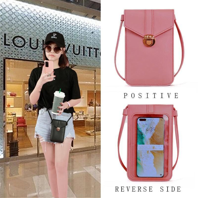 Touch Screen Crossbody Phone Bag with Clear Window PU Leather Wallet Purse - Black V528-CLEARPURSE-BLACK-9650