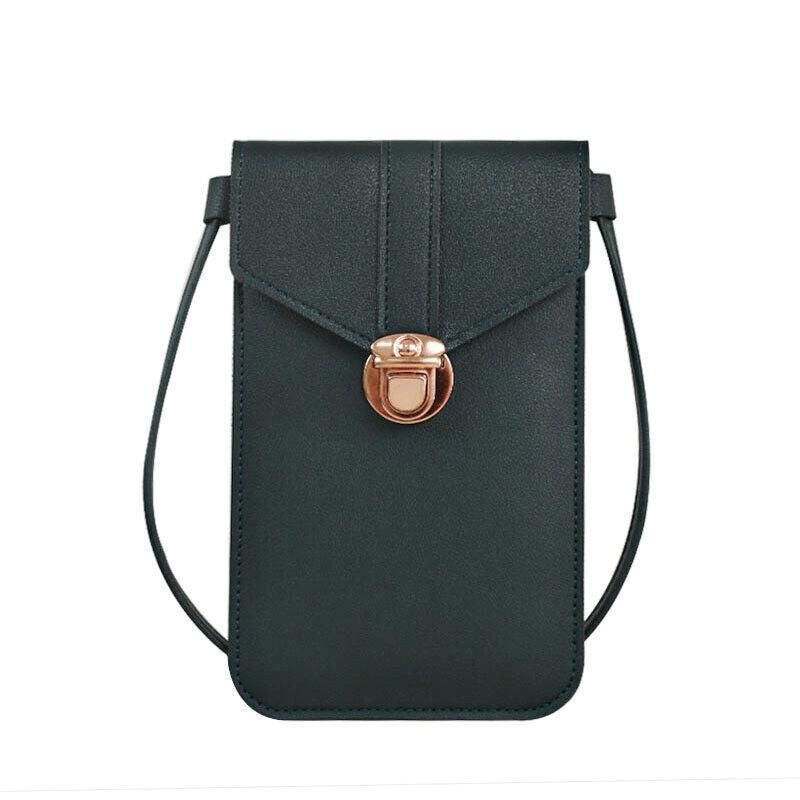 Touch Screen Crossbody Phone Bag with Clear Window PU Leather Wallet Purse - Green V528-CLEARPURSE-DARKGREEN-9464