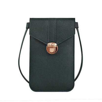 Touch Screen Crossbody Phone Bag with Clear Window PU Leather Wallet Purse - Green V528-CLEARPURSE-DARKGREEN-9464