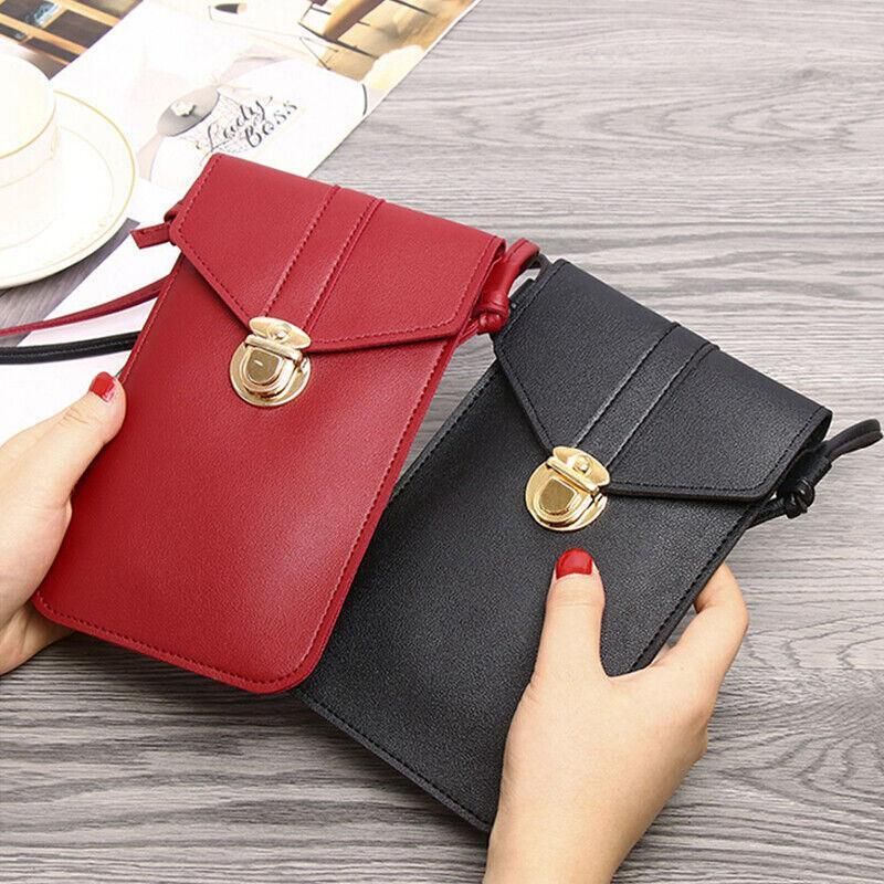 Touch Screen Crossbody Phone Bag with Clear Window PU Leather Wallet Purse - Green V528-CLEARPURSE-DARKGREEN-9464