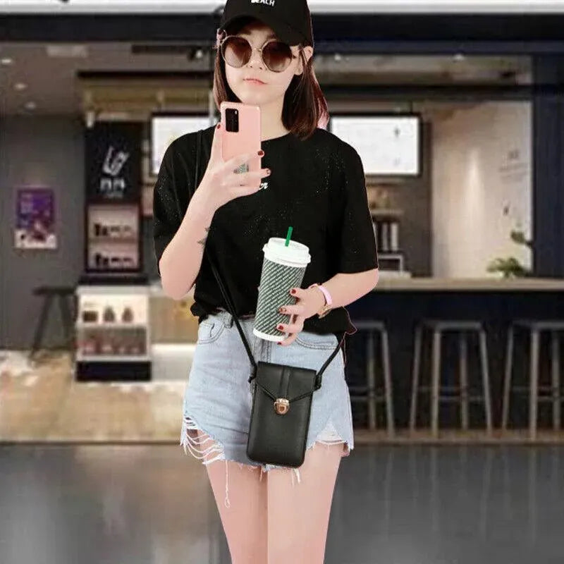 Touch Screen Crossbody Phone Bag with Clear Window PU Leather Wallet Purse - Grey V528-CLEARPURSE-DARKGREY-0281