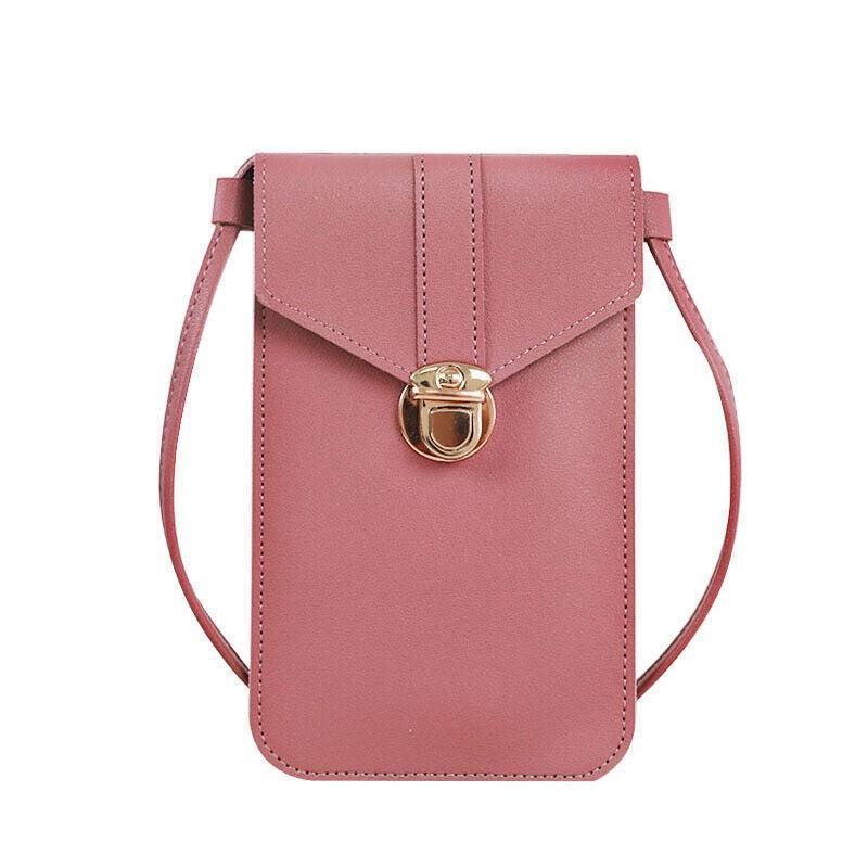 Touch Screen Crossbody Phone Bag with Clear Window PU Leather Wallet Purse - Pink V528-CLEARPURSE-DARKPINK-3576