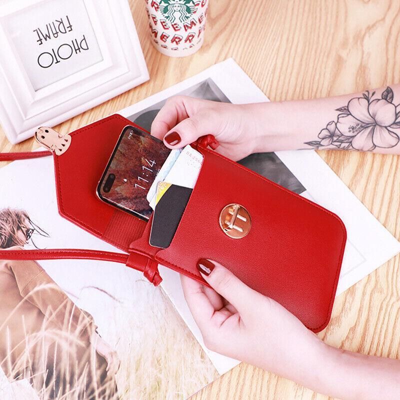 Touch Screen Crossbody Phone Bag with Clear Window PU Leather Wallet Purse - Pink V528-CLEARPURSE-DARKPINK-3576