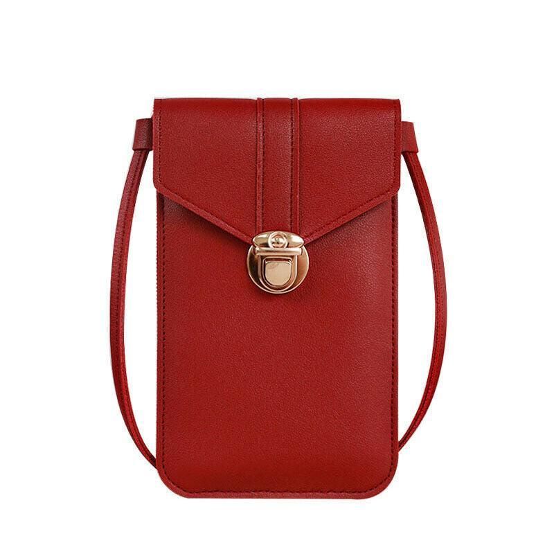 Touch Screen Crossbody Phone Bag with Clear Window PU Leather Wallet Purse - Red V528-CLEARPURSE-WINERED-3159