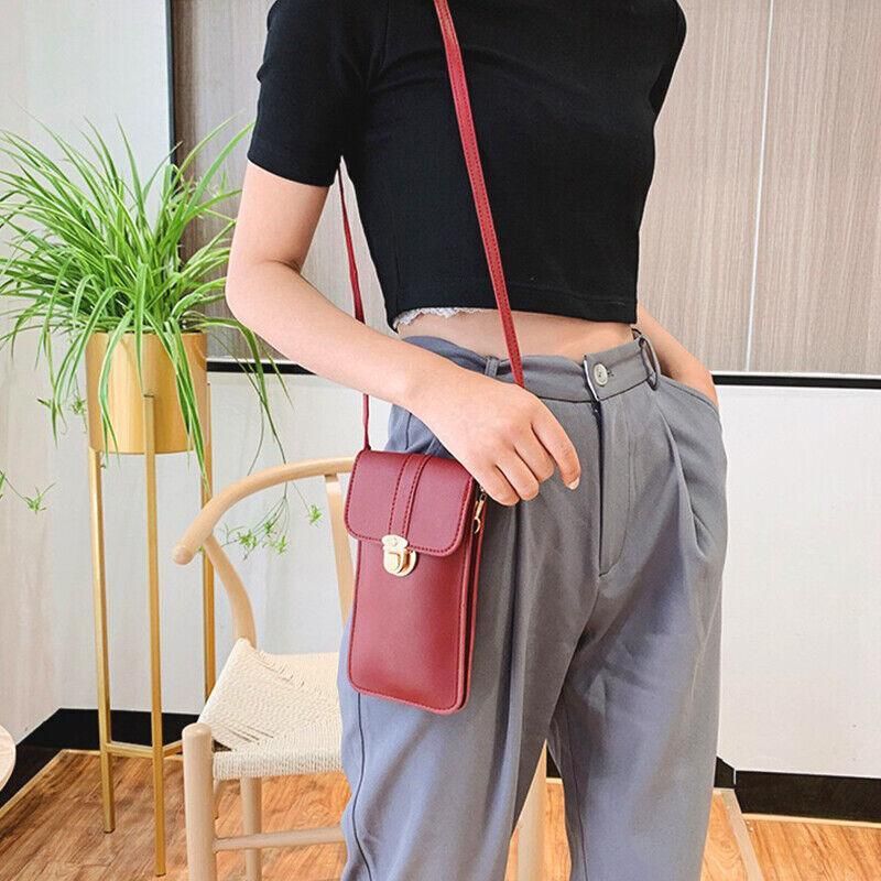 Touch Screen Crossbody Phone Bag with Clear Window PU Leather Wallet Purse - Red V528-CLEARPURSE-WINERED-3159