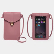 Touch Screen Crossbody Phone Bag with Clear Window PU Leather Wallet Purse - Red V528-CLEARPURSE-WINERED-3159
