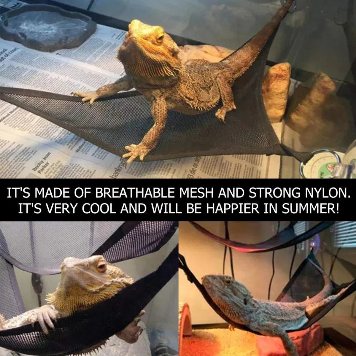 2x Reptile Hammock for Small Large Bearded Dragon Lizard Reptile Snakes Black - Small V528-CLIMBING-NET-2PCS-33-33-33-799589