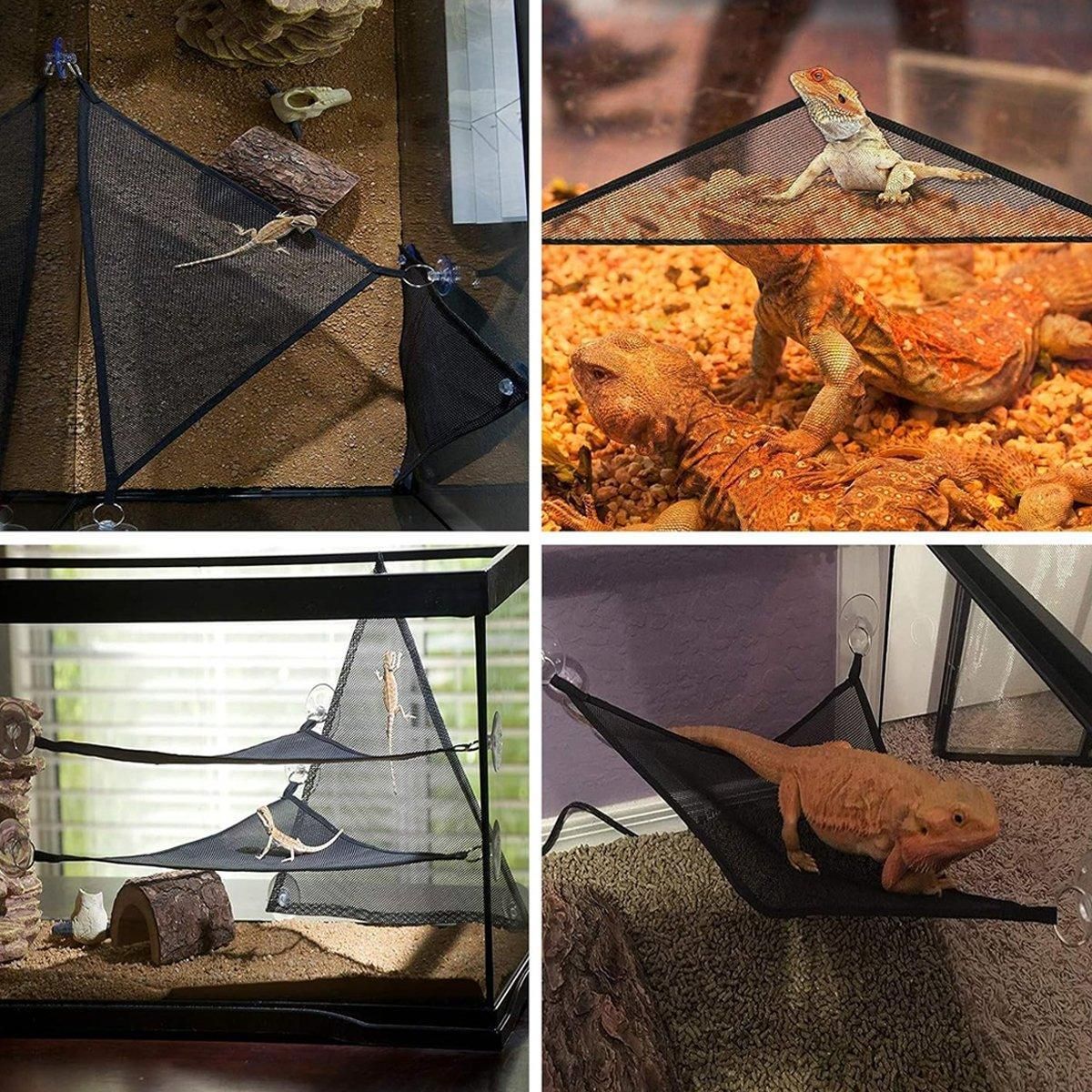 2x Reptile Hammock for Small Large Bearded Dragon Lizard Reptile Snakes Black - Small V528-CLIMBING-NET-2PCS-33-33-33-799589