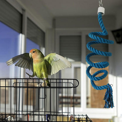 Bird Climbing Rope Toy Cotton Spiral Ladder Parrot Cage Hanging Swing Pet Toy - Blue V528-CLIMBING-ROPE-BLUE-980307