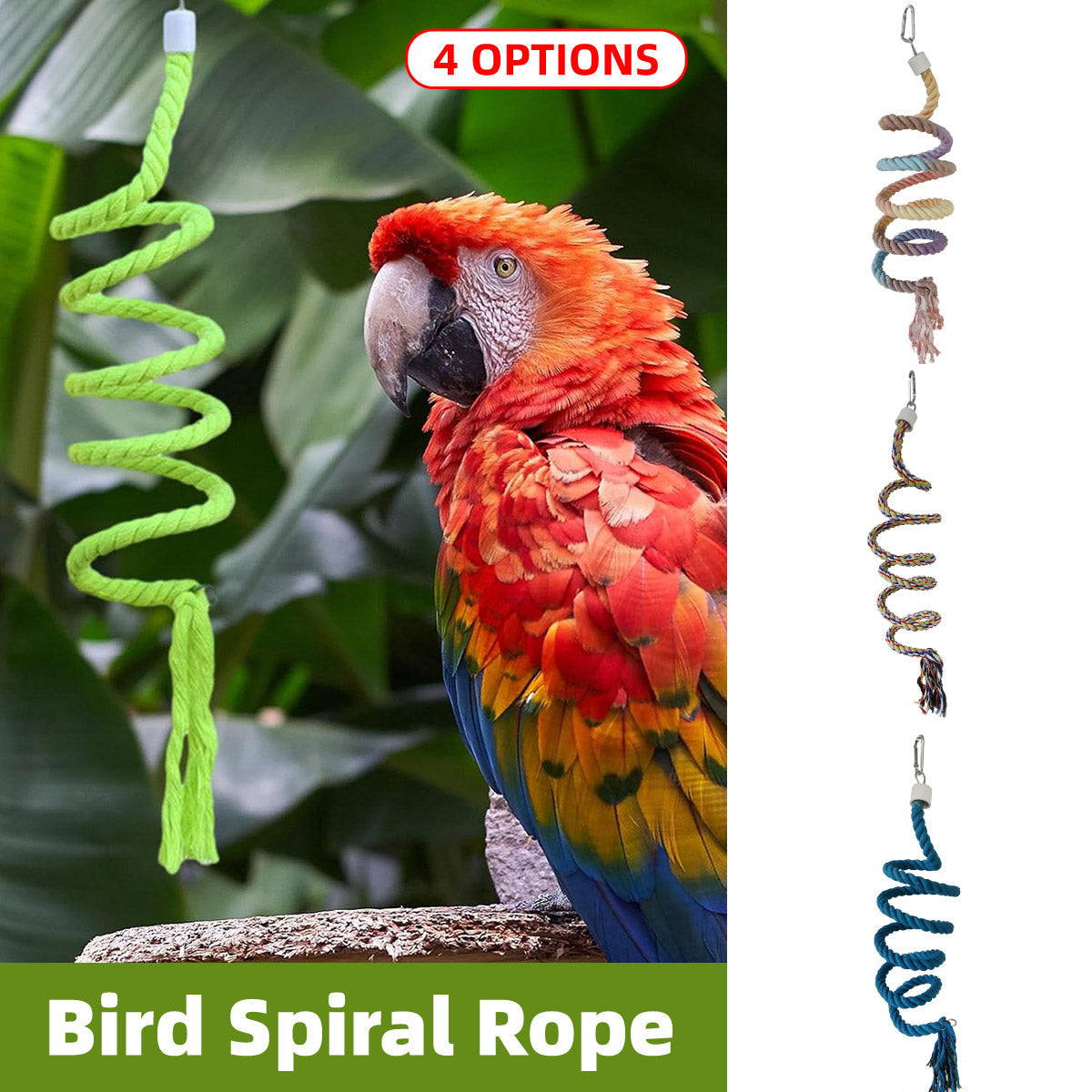 Bird Climbing Rope Toy Cotton Spiral Ladder Parrot Cage Hanging Swing Pet Toy - Green V528-CLIMBING-ROPE-GREEN-584710