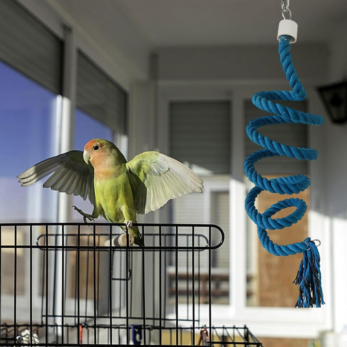 Bird Climbing Rope Toy Cotton Spiral Ladder Parrot Cage Hanging Swing Pet Toy - Gradient colour V528-CLIMBING-ROPE-JBS-330880