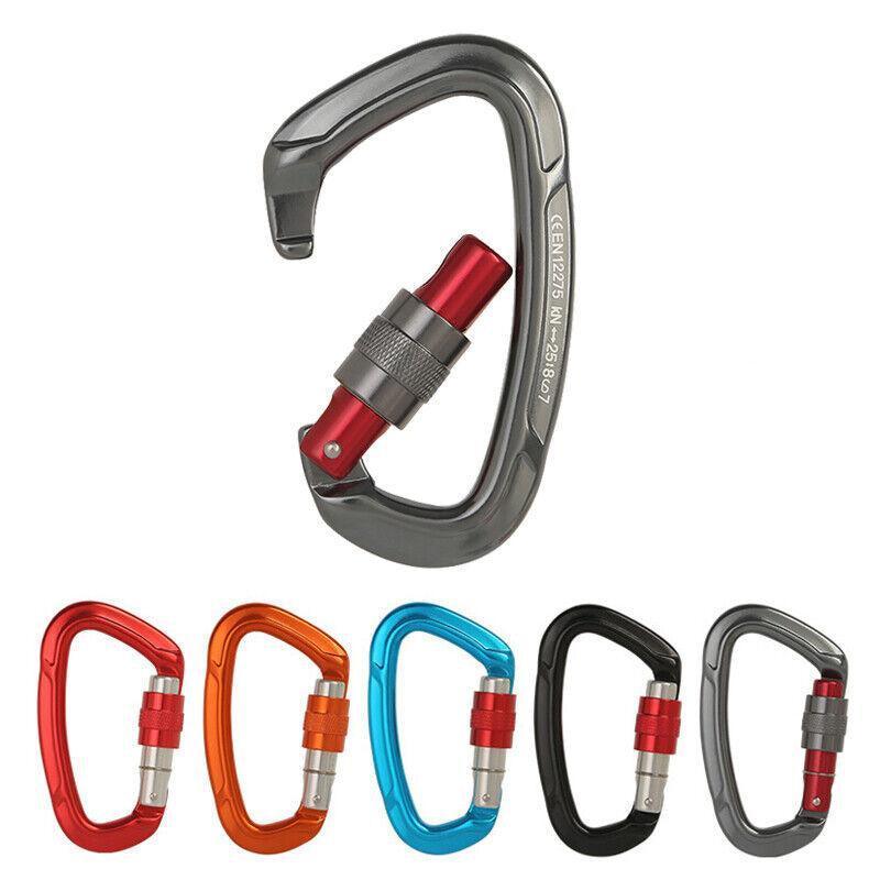25KN Screwgate Locking Rock Climbing Carabiner Clip Aluminum D Ring Hook Buckle - Red V528-CLIMBINGDRINGBUCKLE-RED-562191