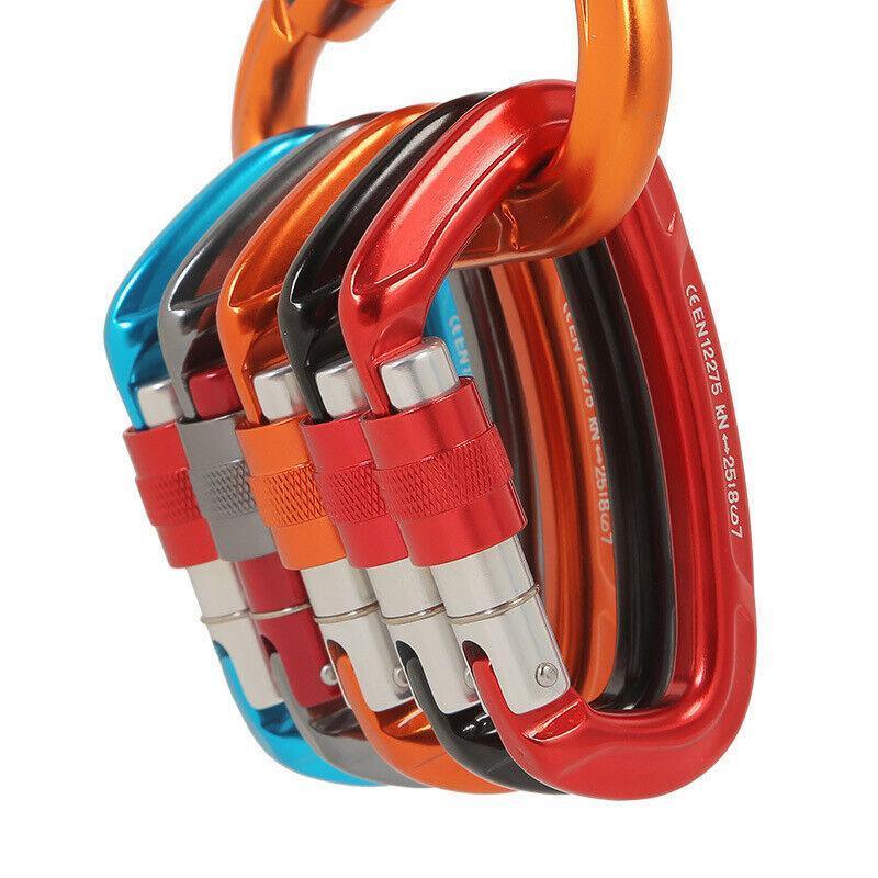 25KN Screwgate Locking Rock Climbing Carabiner Clip Aluminum D Ring Hook Buckle - Red V528-CLIMBINGDRINGBUCKLE-RED-562191