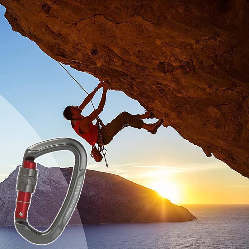 25KN Screwgate Locking Rock Climbing Carabiner Clip Aluminum D Ring Hook Buckle - Red V528-CLIMBINGDRINGBUCKLE-RED-562191