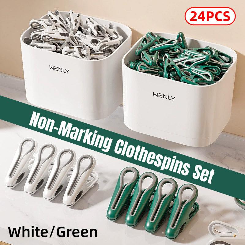 24pcs Clothes Pegs with Storage Basket Laundry Sock Clips Non Slip Drying Hanger - Green V528-CLIP-24PCS-GREEN-853756