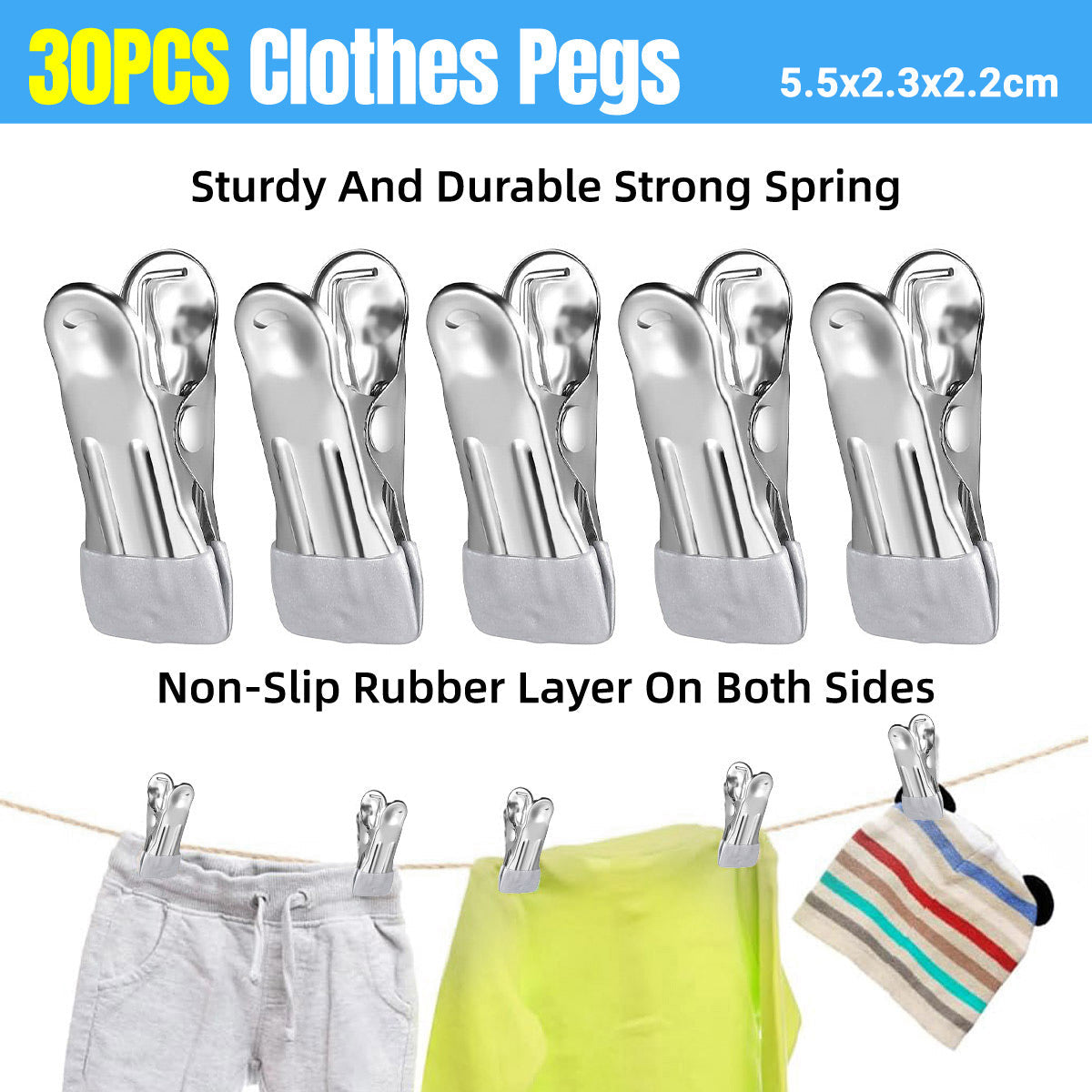 30pcs Multi Functional Stainless Steel Clothes Drying Clips Windproof Clips V528-CLIP-30PCS-GREY-780227