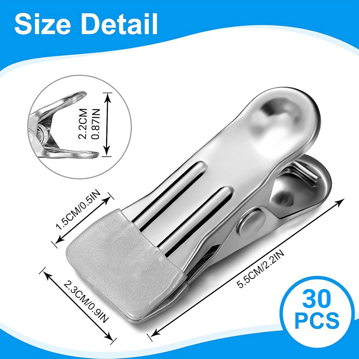 30pcs Multi Functional Stainless Steel Clothes Drying Clips Windproof Clips V528-CLIP-30PCS-GREY-780227