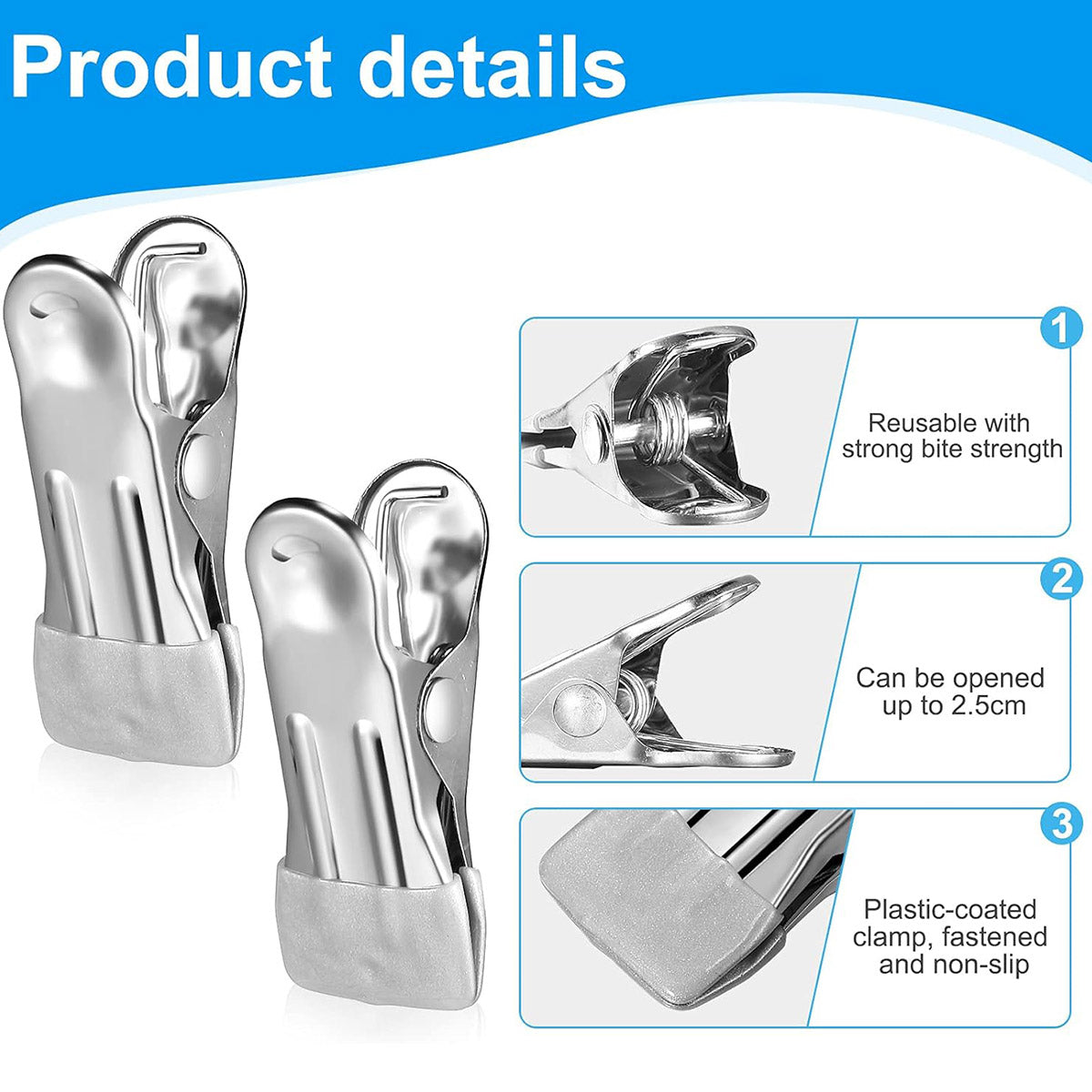 30pcs Multi Functional Stainless Steel Clothes Drying Clips Windproof Clips V528-CLIP-30PCS-GREY-780227
