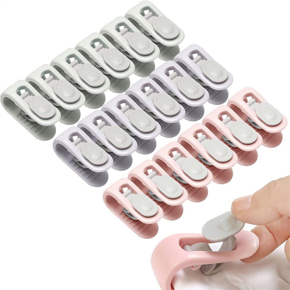10/20pcs Quilt Retainer Cover Clips Invisible Needle-Free Thumb Buckle Bedding - Pink+Purple-20PCS V528-CLIP-PINK-PURPLE-20PCS-501607