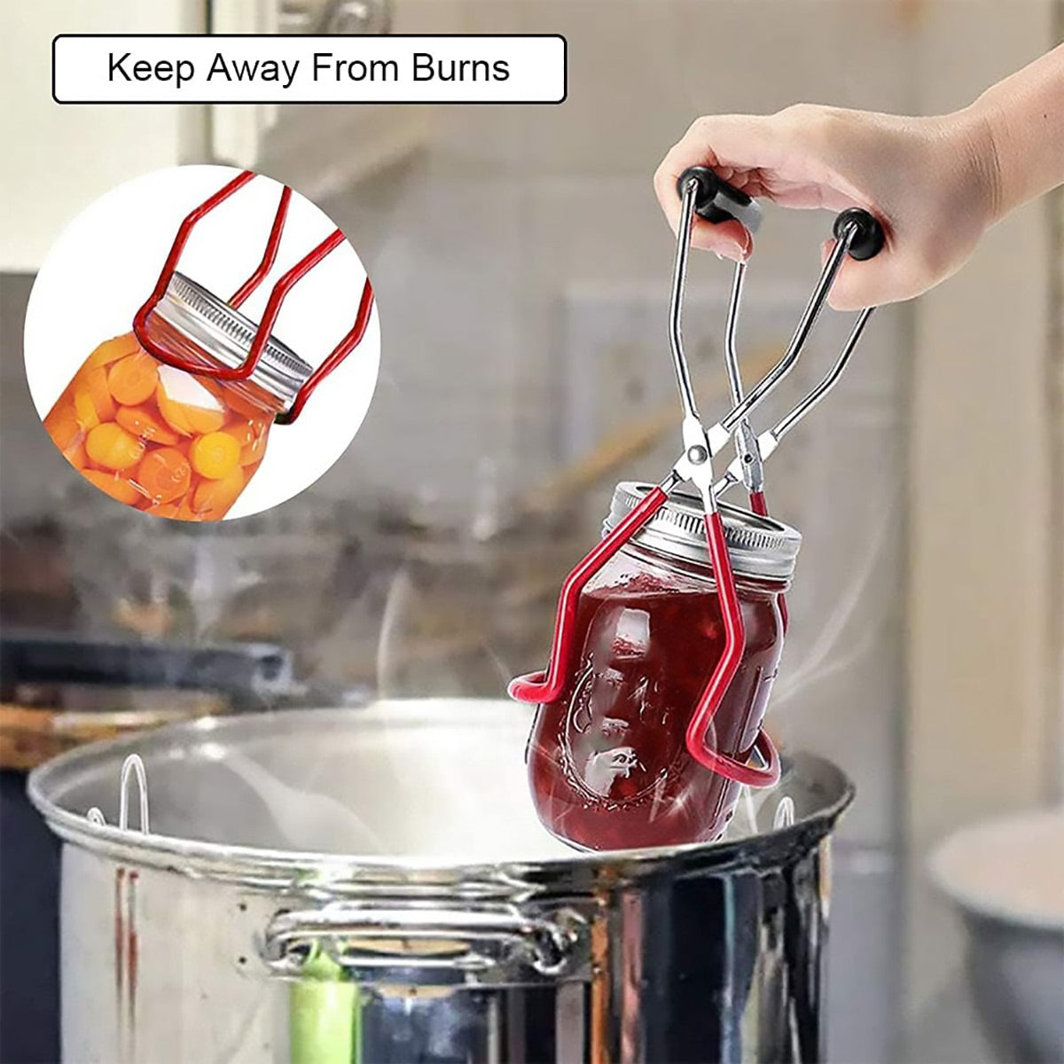 Stainless Steel Canning Jar Lifter Anti-Slip Lifting Tongs Gripper Anti-scalding - Red V528-CLIP-RED-243891