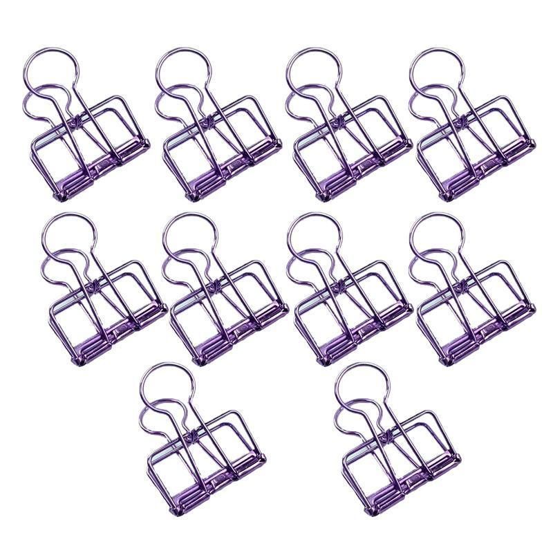 Solid Color Hollow Out Swallowtail Metal Binder Bookmark Clips Office Supplies - Purple V528-CLIPB-PURPLE-10PCS-158839