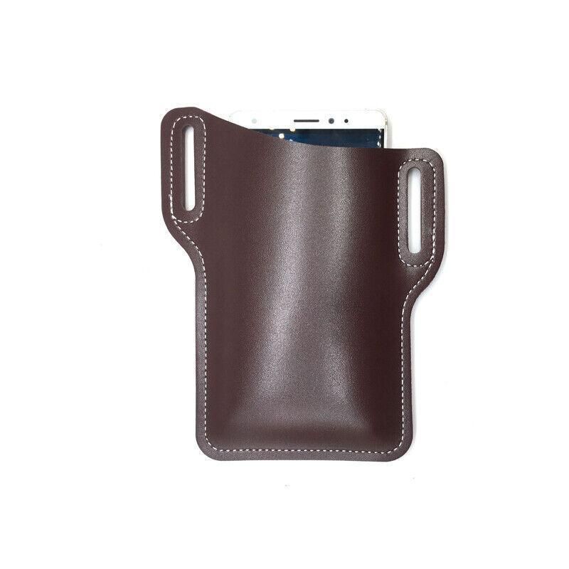 Leather Phone Holster Pouch Belt Clip Loop Waist Bag Cover Case for Men - Dark Brown V528-CLIPLOOPHOLSTER-DBROWN-518687