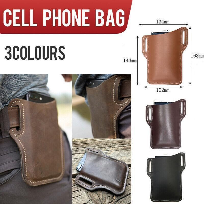 Leather Phone Holster Pouch Belt Clip Loop Waist Bag Cover Case for Men - Dark Brown V528-CLIPLOOPHOLSTER-DBROWN-518687