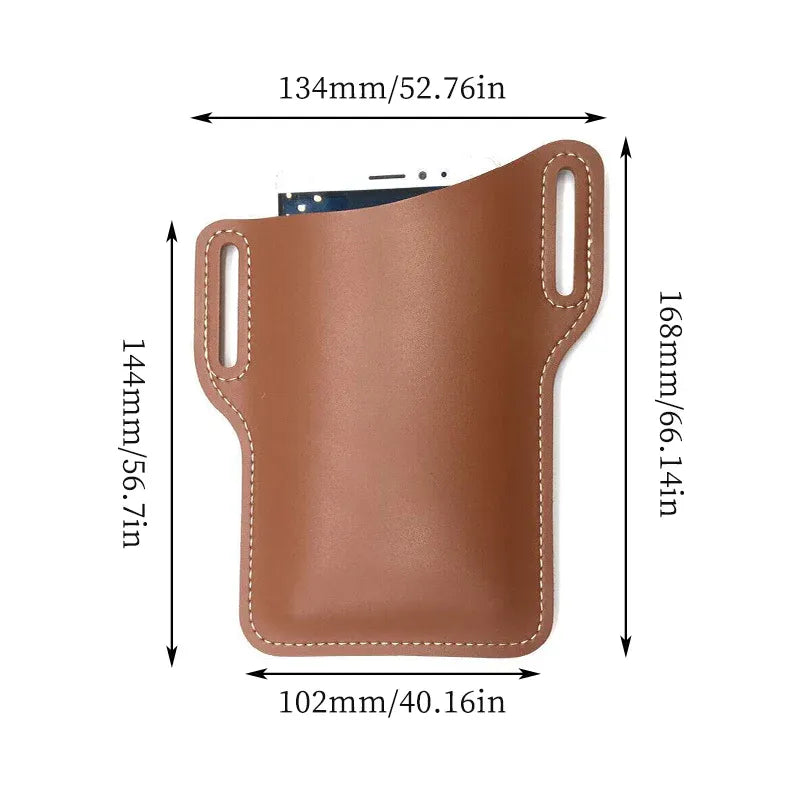 Leather Phone Holster Pouch Belt Clip Loop Waist Bag Cover Case for Men - Dark Brown V528-CLIPLOOPHOLSTER-DBROWN-518687