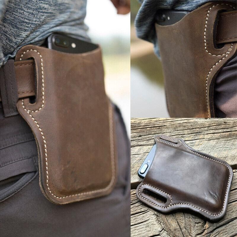 Leather Phone Holster Pouch Belt Clip Loop Waist Bag Cover Case for Men - Dark Brown V528-CLIPLOOPHOLSTER-DBROWN-518687