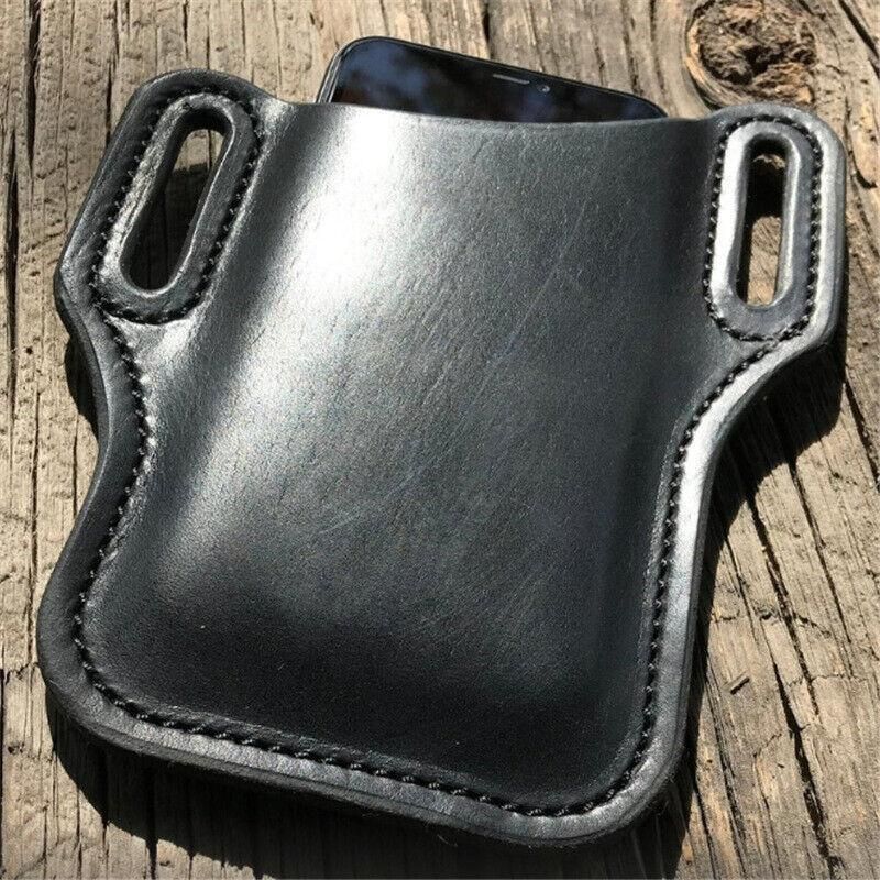 Leather Phone Holster Pouch Belt Clip Loop Waist Bag Cover Case for Men - Dark Brown V528-CLIPLOOPHOLSTER-DBROWN-518687