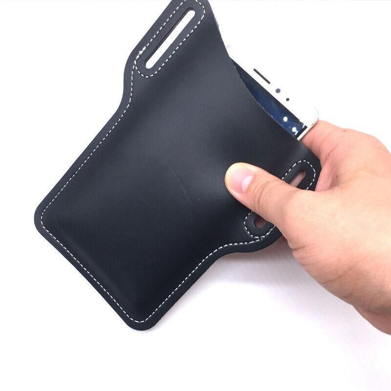 Leather Phone Holster Pouch Belt Clip Loop Waist Bag Cover Case for Men - Dark Brown V528-CLIPLOOPHOLSTER-DBROWN-518687