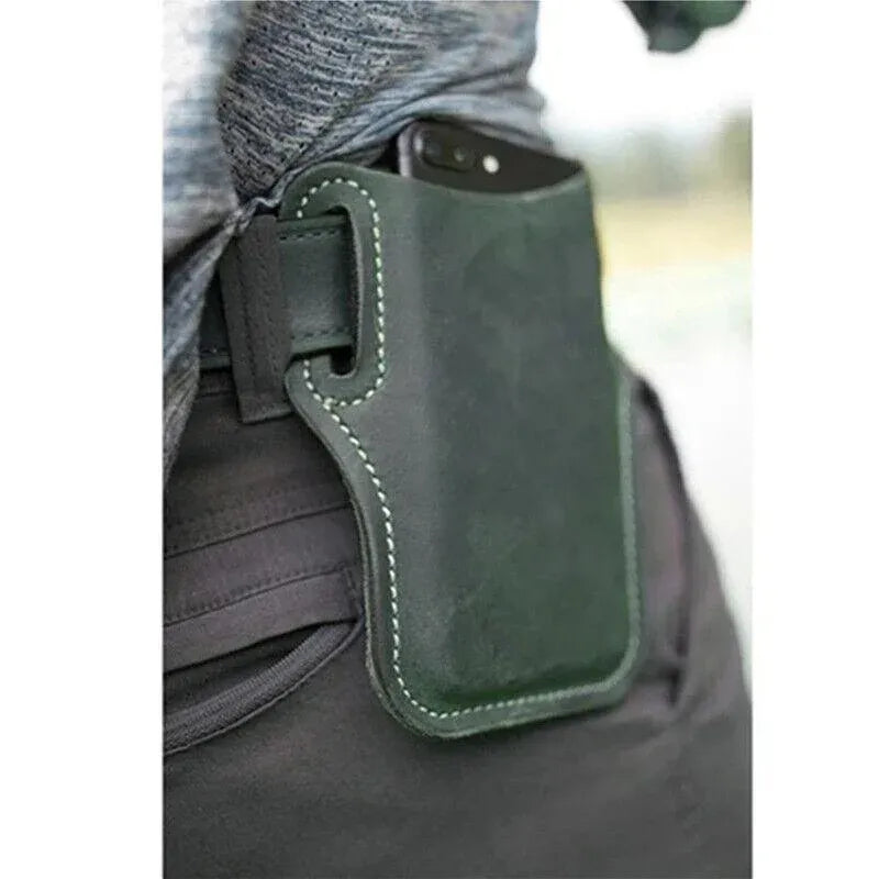 Leather Phone Holster Pouch Belt Clip Loop Waist Bag Cover Case for Men - Dark Brown V528-CLIPLOOPHOLSTER-DBROWN-518687