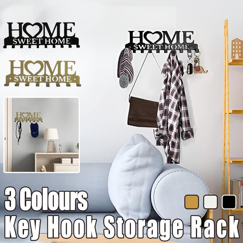 Retro Metal Iron Wall Hanging Mounted 10 Key Hooks Storage Holder Hook Rack - White V528-CLOTHESHANGERKEY-WHITE-592877