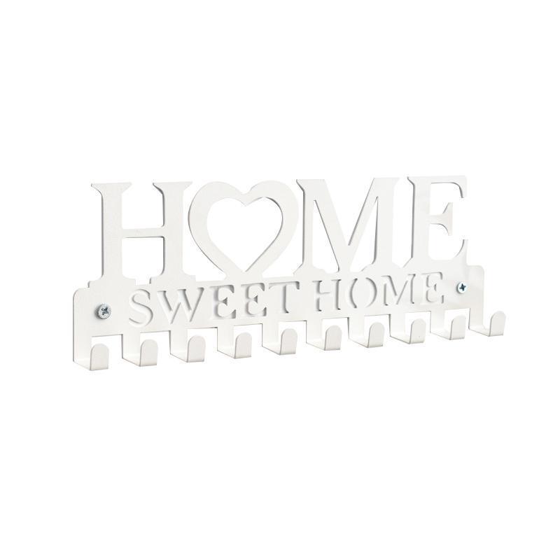 Retro Metal Iron Wall Hanging Mounted 10 Key Hooks Storage Holder Hook Rack - White V528-CLOTHESHANGERKEY-WHITE-592877