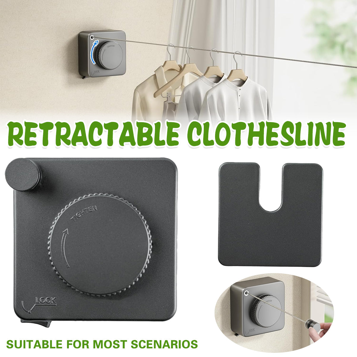 Invisible Wall Mounted Clothesline for Hotel Bathroom Sunbed Laundry Drying Rope V528-CLOTHESLINE-GREY-419193