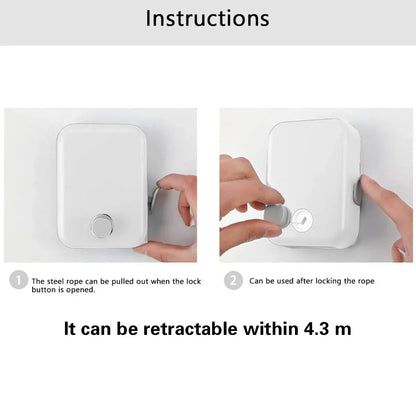 Invisible Clothesline Indoor Drying Rope Wall Mounted Laundry Retractable Line - Grey V528-CLOTHESLINE-GREY-921616