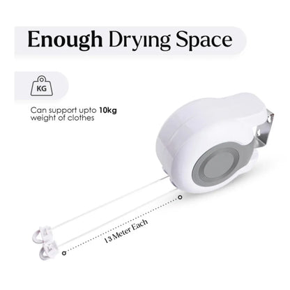 Double Clothes Line Wall Hanger Retractable Clothesline Clothes Dryer 13m Indoor V528-CLOTHESLINE-WHITE-13M-915034