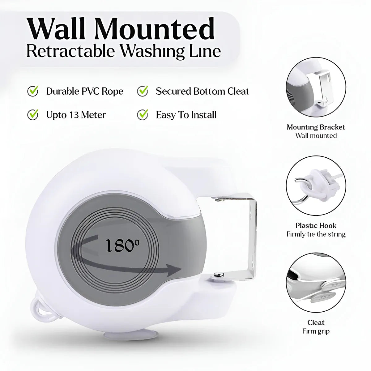 Double Clothes Line Wall Hanger Retractable Clothesline Clothes Dryer 13m Indoor V528-CLOTHESLINE-WHITE-13M-915034