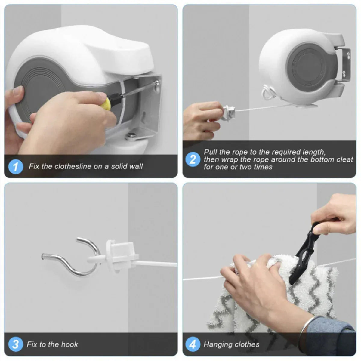 Double Clothes Line Wall Hanger Retractable Clothesline Clothes Dryer 13m Indoor V528-CLOTHESLINE-WHITE-13M-915034