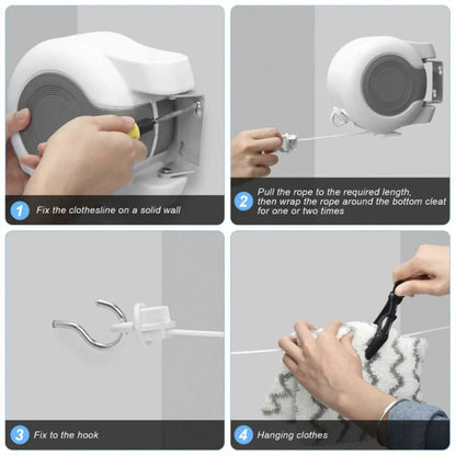 Double Clothes Line Wall Hanger Retractable Clothesline Clothes Dryer 13m Indoor V528-CLOTHESLINE-WHITE-13M-915034