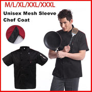 Black Unisex Mesh Sleeve Chef Coat Jacket Restaurant Hotel Cook Short Uniform - L V528-CLOTHING-BLACK-L-43371