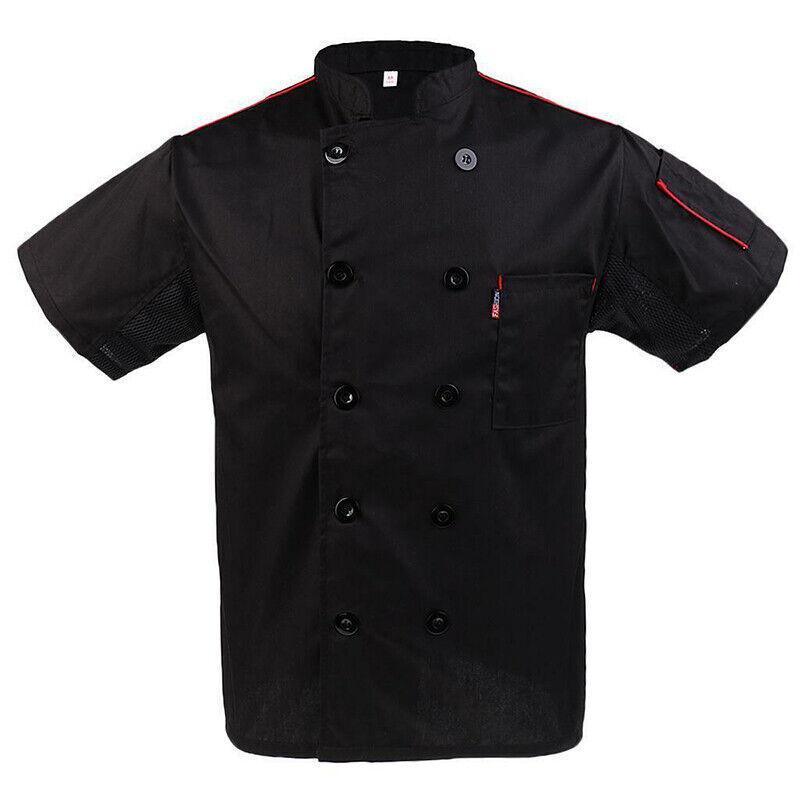 Black Unisex Mesh Sleeve Chef Coat Jacket Restaurant Hotel Cook Short Uniform - L V528-CLOTHING-BLACK-L-43371