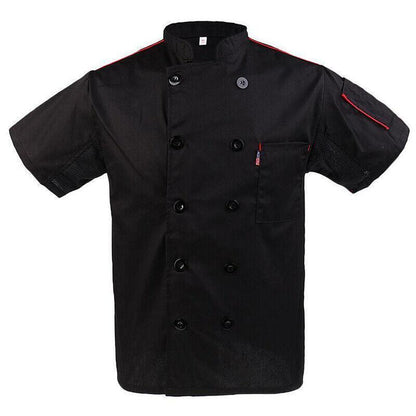 Black Unisex Mesh Sleeve Chef Coat Jacket Restaurant Hotel Cook Short Uniform - L V528-CLOTHING-BLACK-L-43371
